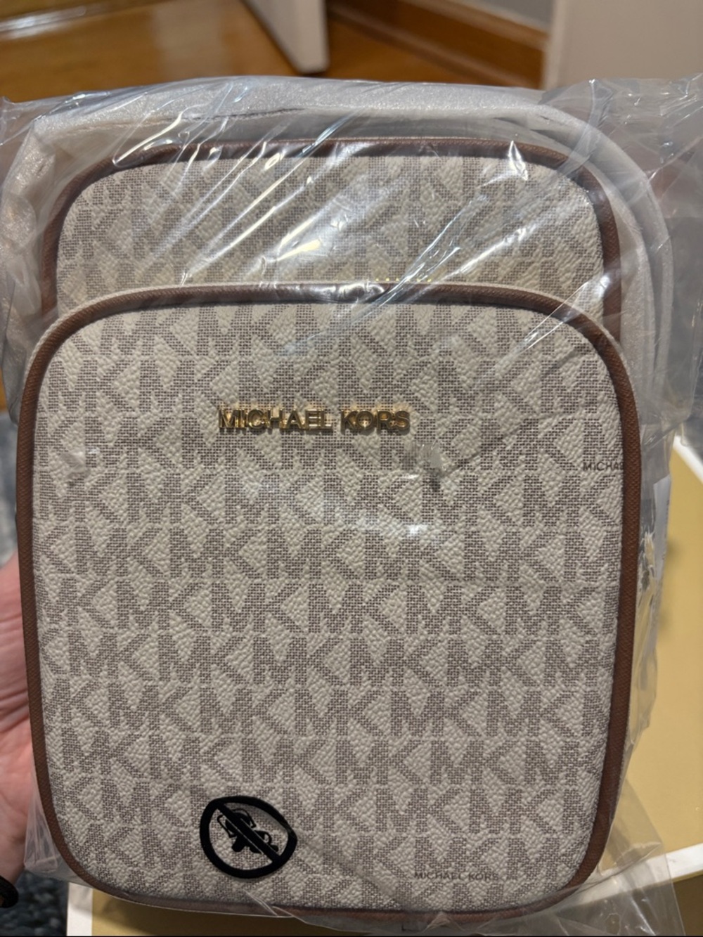 Michael Kors Jet Set Travel Logo Bag with Brown Trim